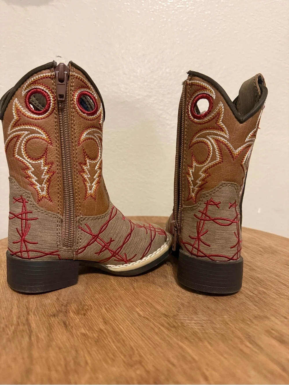 Twister Kids Brown & Tan Cowboy Boots with Red Stitching
